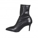 Woman's pointy ankle boot in black leather and elastic material 7 - Available sizes:  33, 42, 43