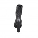 Woman's pointy ankle boot in black leather and elastic material block heel 10 - Available sizes:  32, 33, 42, 44, 46