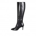Woman's pointy boot in black leather with zipper and heel 7 - Available sizes:  34