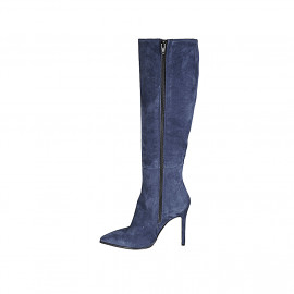 Woman's pointy boot in blue suede with zipper heel 10 - Available sizes:  42, 43 2