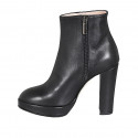 Bottines pour femmes avec fermeture éclair et plateforme en cuir noir talon 11 - Pointures disponibles:  42, 43