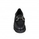 Mocassin pour femmes avec accessoire et strass en cuir et daim noir talon 4 - Pointures disponibles:  32, 33, 34, 35, 43, 45