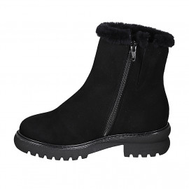 Bottines pour femmes avec fermeture éclair et doublure en fourrure en daim noir talon 4 - Pointures disponibles:  32, 42, 43 2