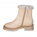 Bottines pour femmes en cuir beige avec fermeture éclair et doublure en fourrure talon 4 - Pointures disponibles:  32, 45