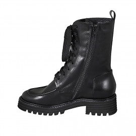 Bottines avec lacets et fermeture éclair pour femmes en cuir noir talon 4 - Pointures disponibles:  32, 43, 44 2