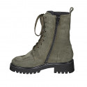 Woman's laced ankle boot with zipper in green suede heel 4 - Available sizes:  32, 44