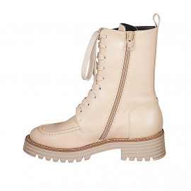 Bottines à lacets pour femmes en cuir beige avec fermeture éclair talon 4 - Pointures disponibles:  32, 33, 43 2