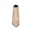 Woman's pointy ankle boot in beige leather with elastic and zipper heel 10 - Available sizes:  32