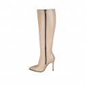 Woman's pointy boot in beige leather with zipper and heel 10 - Available sizes:  33, 34, 42