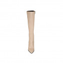 Woman's pointy boot in beige leather with zipper and heel 10 - Available sizes:  33, 34, 42