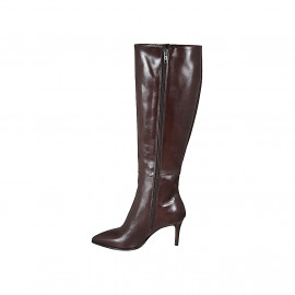 Woman's pointy boot in brown leather with zipper and heel 7 - Available sizes:  32 2