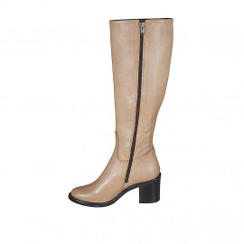 Bota para mujer en piel beis con cremallera tacon 6 - Tallas disponibles:  32 2
