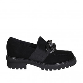 Woman's mocassin with chain and elastic band in black suede heel 4 - Available sizes:  33, 34, 45