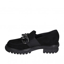 Woman's mocassin with chain and elastic band in black suede heel 4 - Available sizes:  45 2