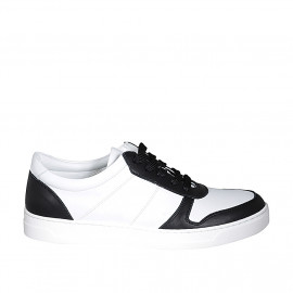 Scarpa stringata da donna con plantare estraibile in pelle bianca e nera zeppa 3 - Misure disponibili: 42, 43, 44, 46