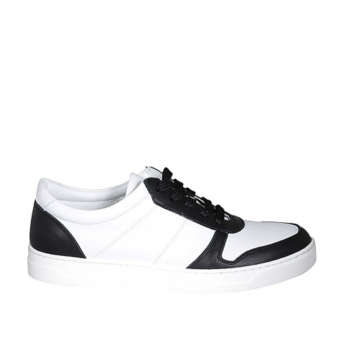Zapato para mujer con cordones y plantilla extraible en piel blanca y negra cuña 3 - Tallas disponibles:  44