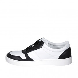 Woman's laced shoe with removable insole in white and black leather wedge heel 3 - Available sizes:  44 2