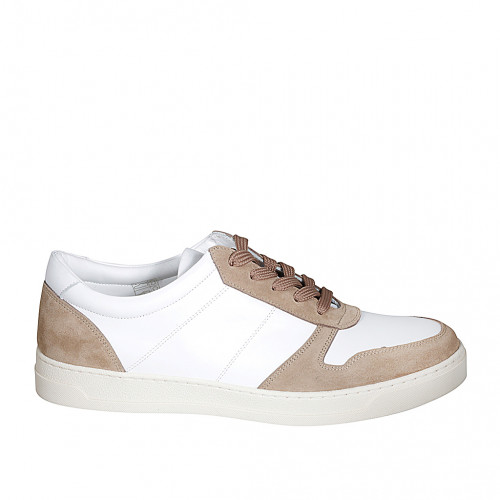 Scarpa stringata da donna con plantare estraibile in pelle bianca e camoscio beige zeppa 3 - Misure disponibili: 42, 44