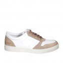 Scarpa stringata da donna con plantare estraibile in pelle bianca e camoscio beige zeppa 3 - Misure disponibili: 42, 44