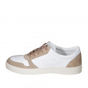 Scarpa stringata da donna con plantare estraibile in pelle bianca e camoscio beige zeppa 3 - Misure disponibili: 42, 44