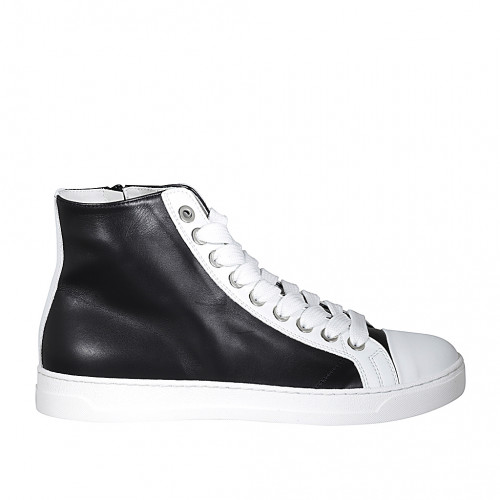 Zapato para mujer con cordones, plantilla extraible y cremallera en piel negra y blanca cuña 3 - Tallas disponibles:  43