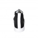 Woman's laced shoe with zipper and removable insole in black and white leather wedge heel 3 - Available sizes:  42, 43, 44, 45, 46