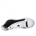 Woman's laced shoe with zipper and removable insole in black and white leather wedge heel 3 - Available sizes:  42, 43, 44, 45, 46