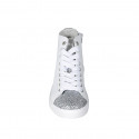 Chaussure avec lacets, fermeture éclair et semelle amovible en cuir blanc et scintillant argent talon compensé 3 - Pointures disponibles:  42