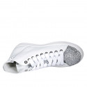 Chaussure avec lacets, fermeture éclair et semelle amovible en cuir blanc et scintillant argent talon compensé 3 - Pointures disponibles:  42