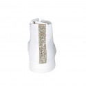 Woman's laced shoe with zipper and removable insole in white and platinum glittered leather wedge heel 3 - Available sizes:  42, 47