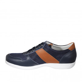 Chaussure sportif pour hommes avec lacets en cuir bleu et cognac et tissu bleu - Pointures disponibles:  51 2
