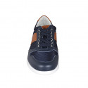 Chaussure sportif pour hommes avec lacets en cuir bleu et cognac et tissu bleu - Pointures disponibles:  51
