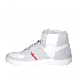 Chaussure à lacets sportif pour hommes en daim gris et cuir blanc et rouge - Pointures disponibles:  46, 49, 50, 51, 52 2