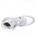 Zapato deportivo para hombre con cordones en gamuza gris y piel blanca y roja - Tallas disponibles:  46, 49, 50, 51, 52