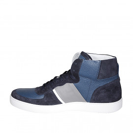 Men's sports shoe with laces in blue suede and blue, grey and white leather - Available sizes:  46, 50, 51, 52 2