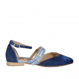 Woman's pointy open shoe with straps in blue and light blue suede heel 1 - Available sizes:  32, 33, 34, 35, 44, 46
