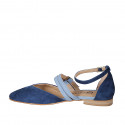 Woman's pointy open shoe with straps in blue and light blue suede heel 1 - Available sizes:  33, 34, 35