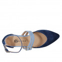 Woman's pointy open shoe with straps in blue and light blue suede heel 1 - Available sizes:  33, 34, 35