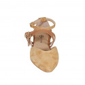 Woman's pointy open shoe with straps in cognac brown and light brown suede heel 1 - Available sizes:  33, 34, 35, 42, 44, 45
