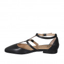 Chaussure ouverte à bout pointu pour femmes avec courroies en cuir noir talon 1 - Pointures disponibles:  35