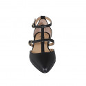 Chaussure ouverte à bout pointu pour femmes avec courroies en cuir noir talon 1 - Pointures disponibles:  35