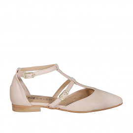 Woman's pointy open shoe with straps in nude leather heel 1 - Available sizes:  32, 34, 35, 42, 44