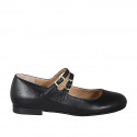Mary Jane pour femmes avec bout rondu et deux courroies en cuir noir talon 1 - Pointures disponibles:  33, 34