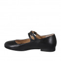 Mary Jane pour femmes avec bout rondu et deux courroies en cuir noir talon 1 - Pointures disponibles:  33, 34