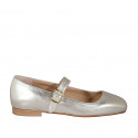 Woman's Mary Jane with squared tip and strap in platinum laminated leather heel 1 - Available sizes:  43, 45