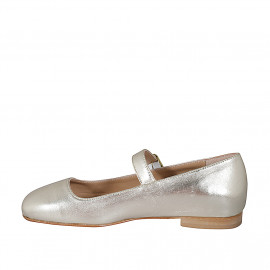 Woman's Mary Jane with squared tip and strap in platinum laminated leather heel 1 - Available sizes:  45 2