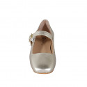 Woman's Mary Jane with squared tip and strap in platinum laminated leather heel 1 - Available sizes:  43, 45