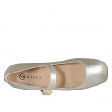 Woman's Mary Jane with squared tip and strap in platinum laminated leather heel 1 - Available sizes:  43, 45