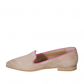 Mocassin pour femmes en daim beige et fuchsia talon 1 - Pointures disponibles:  44 2