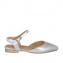 Decolté aperta sul tallone in pelle laminata argento con cinturino tacco 1 - Misure disponibili: 33, 34, 35, 42, 43, 44